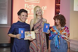 Olga Tokarczuk (left), Jennifer Croft who translated Flights and The Books of Jacob, and Lisa Appignanesi, OBE, FRSL - Chair of the judges for the 2018 Man Booker International Prize Man Booker International Prize 2018 by Janie Airey.jpg