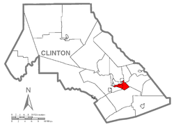 Mapo de Kantono Clinton, Pensilvanio elstariganta Castanea Township