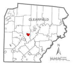 Mapo montranta Curwensville en Clearfield Distrikto