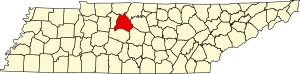 Mapa Tennessee zvýrazňující Davidson County