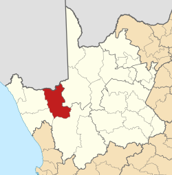 Kaart van Suid-Afrika wat Khâi-Ma in Noord-Kaap aandui