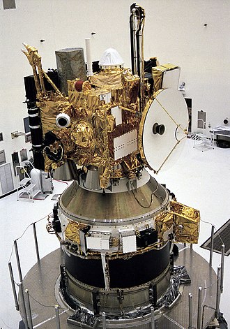 The preparation of the combination Mars Observer and Transfer Orbit Stage (TOS) before their integration into the payload top of Titan III Mars Observer preparations.jpg