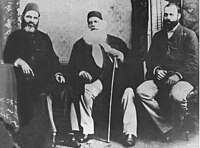 The founders of Aligarh movement wearing sherwani, Nawab Mohsin ul Mulk (left), Sir Syed Ahmed Khan (centre), Justice Syed Mahmood (right). Mohsinul Mulk, Syed Ahmad Khan and Syed Mahmood.jpg