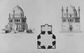 Паскаль Косте. «Мечеть і мавзолей Ісмаіла Кодабенде», місто Сольтаніє, фасад ріїни, план і реконструкція первісного вигляду.