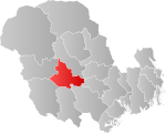 Mapa do condado de Vestfold og Telemark com Kviteseid em destaque.