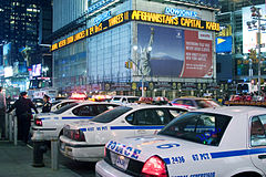 Police cruisers in Times Square. New York City 2005