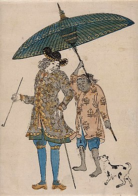 Nagasakie. Dutch man with his slave (出島でのオランダ人と彼に使える少年).