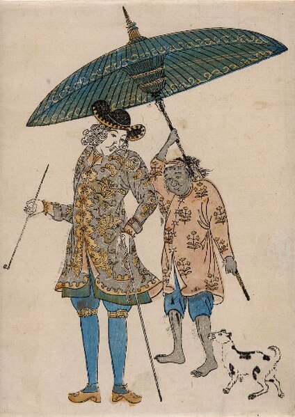 A Dutchman with his slave at Dejima (18th-century painting by unknown artist, British Museum collection)