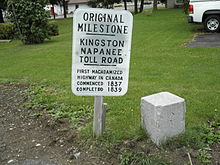 Original milestone marker in Kingston Ontario Highway 2 - York Road - milestone Napanee 18 Kingston 5 - sign.jpg