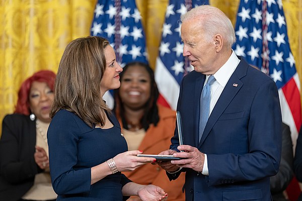 Benson receives the Presidential Citizens Medal from President Joe Biden in January 2023