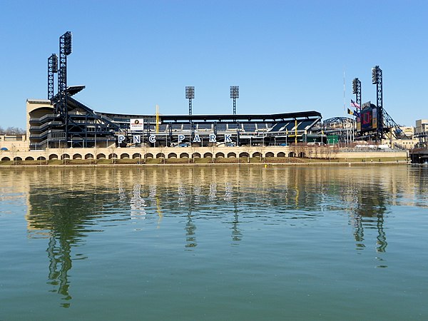 A view of PNC Park from Downtown Pittsburgh across the Allegheny River