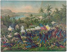 The 9th and 10th cavalry in the Battle of Las Guasimas, Cuba, 1898. Painting of the Battle of Las Guasimas.JPG