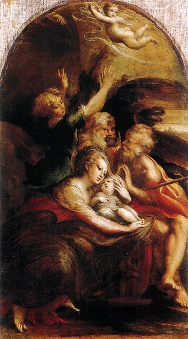 Nativity with Angels (c. 1525) by Parmigianino Parmigianino, nativita con angeli.jpg