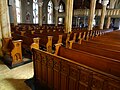 Pews in Saint Patrick Church. Located at 284 Suffolk Street, Lowell, Massachusetts.