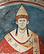 Fresque montrant un pape avec tous ses attributs
