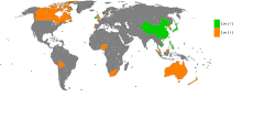 Land hvor Lee er mye brukt som mannsnavn (grønt) og kvinnenavn (oransje)