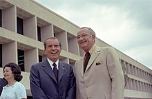 Presidents Lyndon B. Johnson and Richard Nixon favored self-determination instead of termination. President Richard Nixon and former President Lyndon B. Johnson at the dedication of the LBJ Library, 1971.jpg