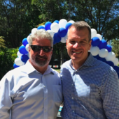 Proofpoint Co-Founder & Chairman Eric Hahn [left] with then CEO Gary Steele [right] at Proofpoint's 15 year anniversary celebration. Proofpoint Co-Founder & Chairman Eric Hahn with CEO Gary Steele.png