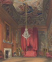 Queen Mary II's Bedchamber, also known as Queen Caroline's State Bedchamber Pynequeenmarysstatebedchamberhamptoncourt edited.jpg