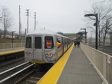 A southbound train leaves Arthur Kill