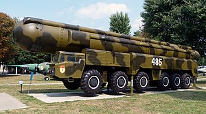 RT-21M Pioneer missile and launcher on display in Kiev