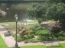 Riverwalk of Cane River in downtown Natchitoches as photographed from Front Street