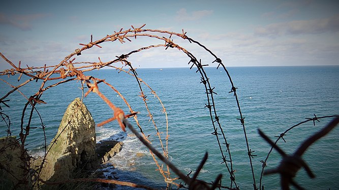 Rusty barbed wire at Pointe du Hoc, D day in Normandy