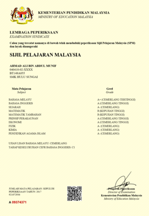 Sijil Pelajaran Malaysia: Senarai subjek, Gred dan pencapaian, Senarai pelajar terbaik SPM