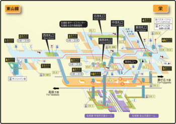 Sakae station map Nagoya subway's Higashiyama line 2020.png