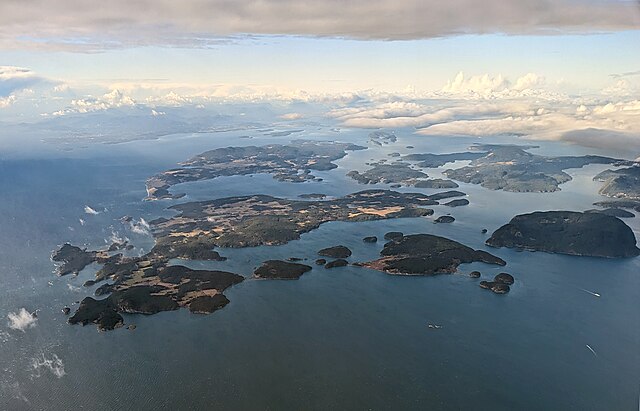 Aerial view of the San Juan Islands from the southeast