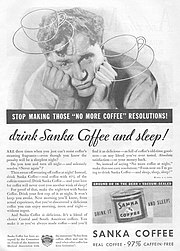 A 1932 advertisement for Sanka (US) Sanka decaffinated coffee advertisement, 1932.jpg