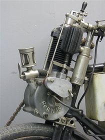Schwan 239 cc 2 pk hulpmotor uit 1902, toegepast op een Raleigh motorfiets