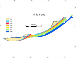 Mappa storica della geomorfologia di Ship Island