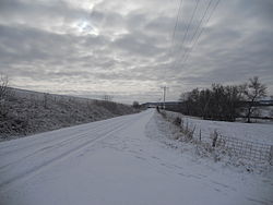 Snow on road, Clayton County, Iowa.JPG