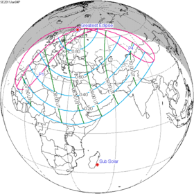 Carte de l'éclipse générale.