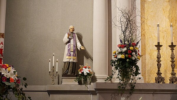 A statue of Saint John Vianney was installed in the newly renovated sanctuary at St. Catherine of Siena Parish Church, Trumbull, Connecticut, on 24 Ma