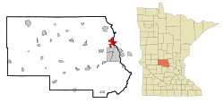 Location of Sartell within Stearns and Benton Counties in the state of Minnesota
