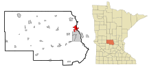 Стернс Каунти Миннесота Инкорпорированные и некорпоративные регионы Sartell Highlighted.svg