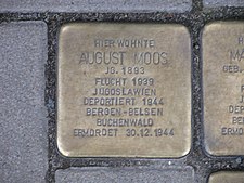 Stolperstein August Moos, 1, Ferdinand-Wallbrecht-Straße 18, List, Hannover.jpg