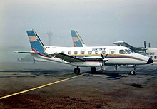 A former Sunstate Airlines Embraer EMB 110 Bandeirante in 1988 Sunstate Airlines Embraer EMB-110P1 Bandeirante at Mildura Airport.jpg