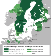 Karta över Svenska stormaktsväldets utveckling och besittningar mellan 1560 och 1815.