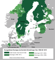 Karta över Svenska stormaktsväldets utveckling och besittningar.