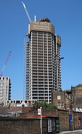 The Stage tower block under construction, May 2020 The Stage 2020.jpg