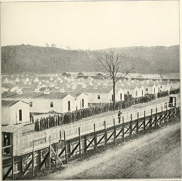 Evening roll-call at Camp Rathburn, ca. 1864.