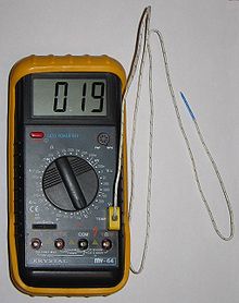 Thermocouple connected to a multimeter displaying room temperature in degC Thermocouple0002.jpg