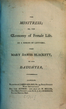 Title page Mary Dawes Blackett The mointress 1791
