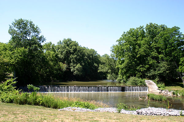 Old mill dam at the Big Bend of the Tonawanda, downtown Batavia, New York. The choice of this site for Ellicot's headquarters was probably influenced 