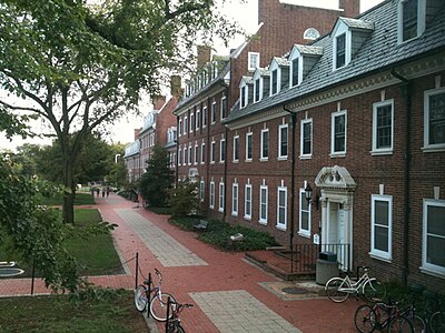 Brown and Sypherd Residence Halls, University of Delaware.  Much of the central campus is built in Colonial Revival style.