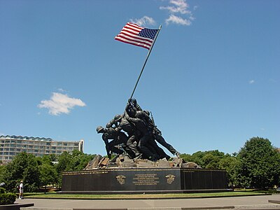 US Marine Corps War Memorial depicts second flag raising on Mount Suribachi
