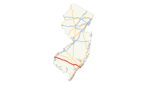 A map of New Jersey showing major roads. US 40 runs east to west across the southern part of the state.